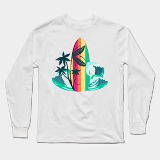 Sport surfboard with palm trees decoration Long Sleeve T-Shirt